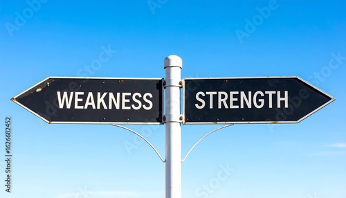 Road sign indicating choices of weakness or strength
