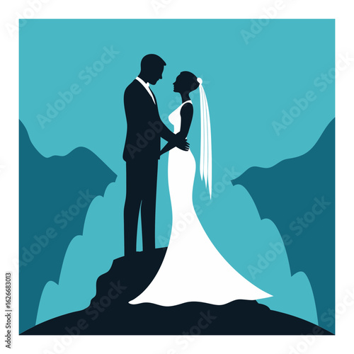 A romantic vector illustration of a bride and groom