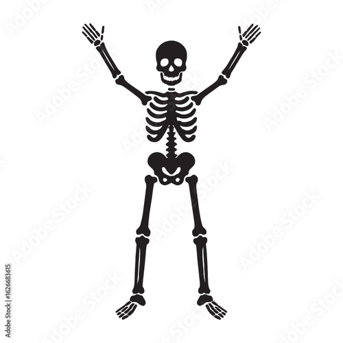 Black skeleton with arms raised in a celebration pose

