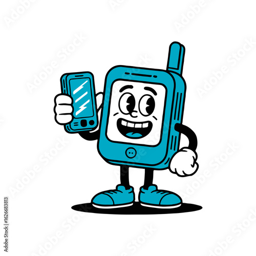 Friendly Smartphone Cartoon Mascot Holding Mobile Device Vector