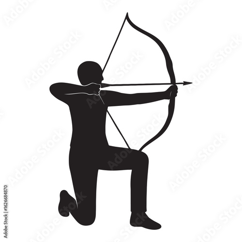 Silhouette of an archer aiming bow and arrow in archery competition vector illustration