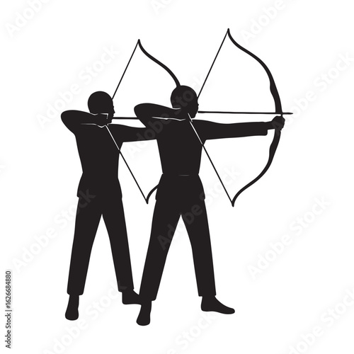 Man aiming bow and arrow in archery competition silhouette vector illustration