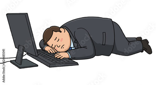 Vector of a businessman falling asleep on his keyboard – plain white background
