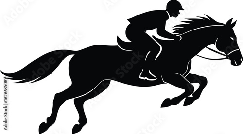  silhouette of jockey riding galloping horse in motion vector