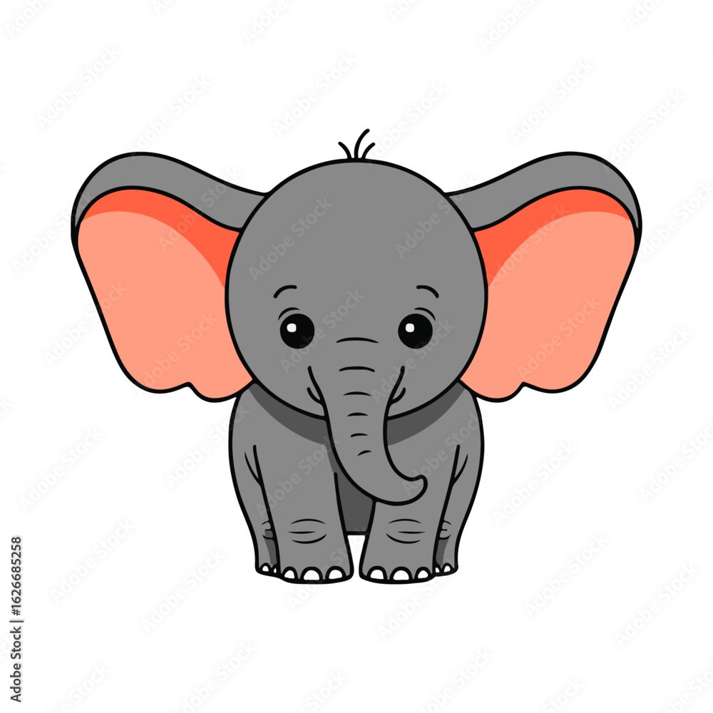 Fototapeta premium Cute Baby Elephant Cartoon with Pink Ears Adorable Animal Vector
