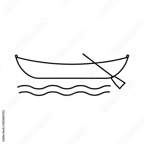 Line art of a canoe on water with a paddle