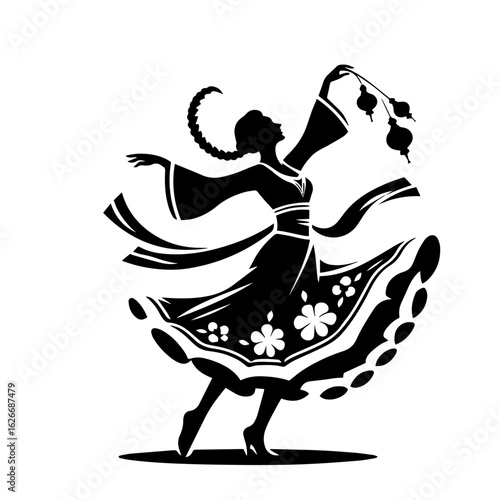 Black and white silhouette vector of a gypsy dance on white background  