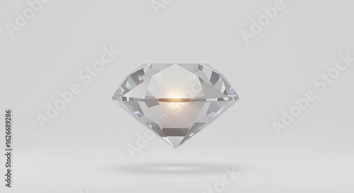 Isolated diamond gemstone with faceted surfaces on white background