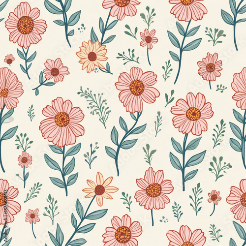 Wallpaper Mural Fabric pattern, background, flowers, pink flowers, orange flowers, pink flowers, yellow flowers, red flowers, blooming flowersart images, art Torontodigital.ca