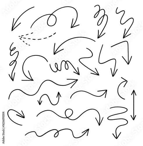 different hand drawn curly arrow set 