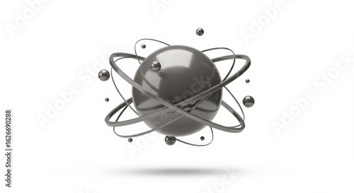 Abstract atomic structure with orbital rings in 3 d render