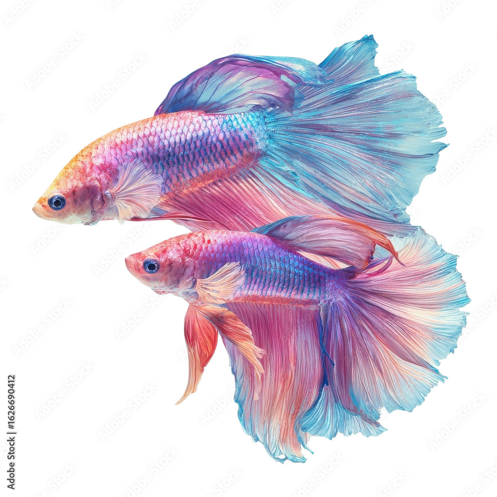 Fototapeta premium Two colorful betta fish on transparent background