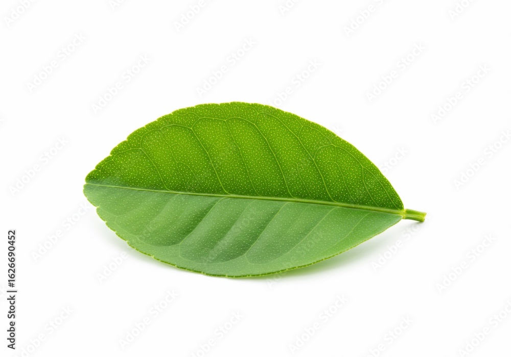 Obraz premium Single Vibrant Green Leaf Isolated on White Background