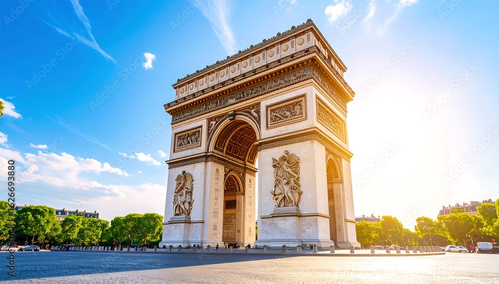 Fototapeta premium Parisian triumphal arch bathed in sunlight