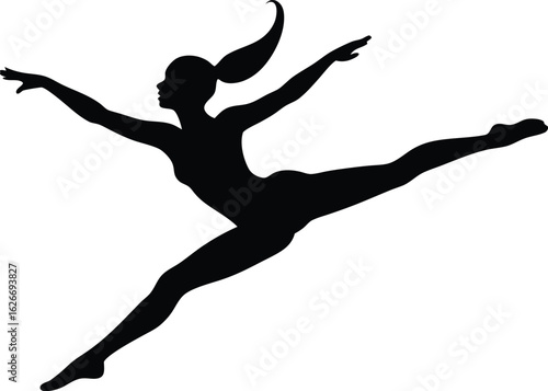 graceful silhouette of a female dancer performing a high leap in dynamic motion