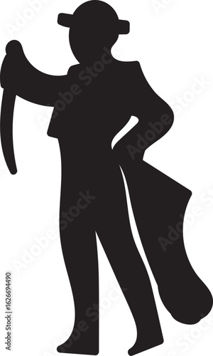 Silhouette of a Matador Holding a Cape and Sword in a Bullfighting Stance