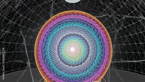 Abstract Spiral Mandala in a Geometric Dome