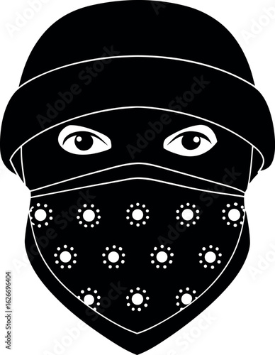 Bandit mask face headgear eye bandana criminal gangster silhouette vector illustration