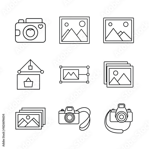 Photography and Camera Line Icon Set