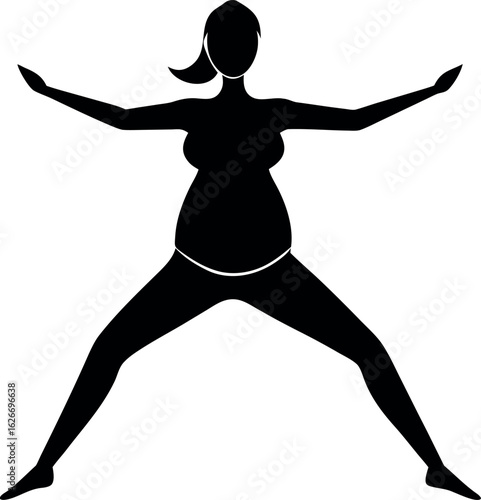 Pregnant woman yoga pose stretching exercise fitness health silhouette vector illustration