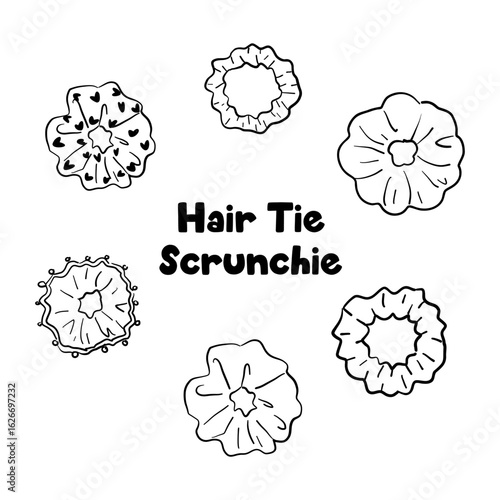 Hairband Hair Accessories Hair Tie Scrunchie Black and White Line art Hand Drawn Sketch Style Bundle Set