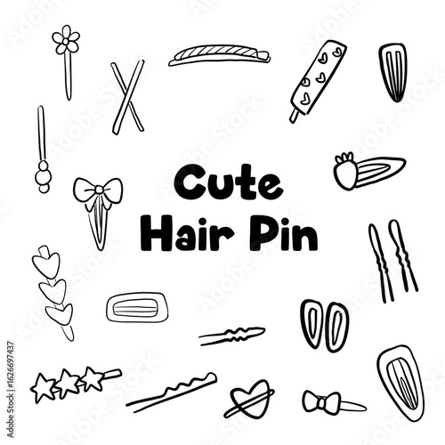 Hairband Hair Accessories Cute Hair Pin Black and White Line art Hand Drawn Sketch Style Bundle Set