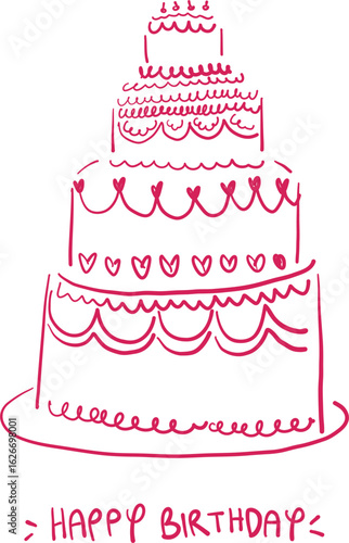 Red Line Art Birthday Cake Design