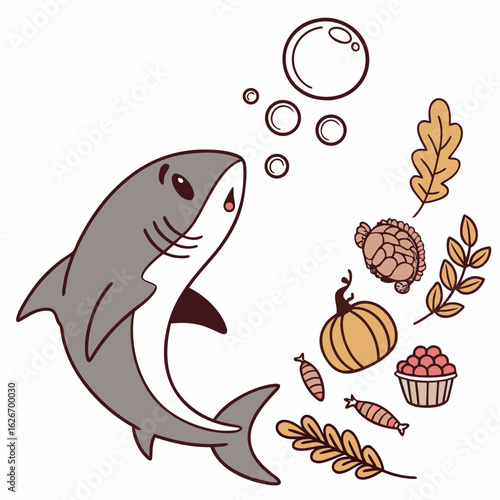 Creative SVG: Gentle Shark with blowing bubbles in a Harvest Blessings colored Thanksgiving theme