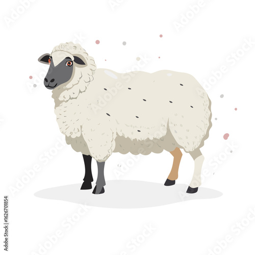 Realistic Sheep Illustration | White Woolly Farm Animal with Black Face | Livestock Clipart for Educational, Farm, or Craft Use

