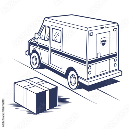 Delivery van and package illustration for shipping and logistics