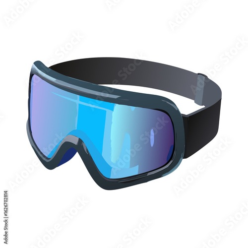Ski Snowboard Goggles Vector Illustration – Winter Sports Eyewear with Blue Lens – Protective Gear for Skiing, Snowboarding, and Outdoor Adventures


