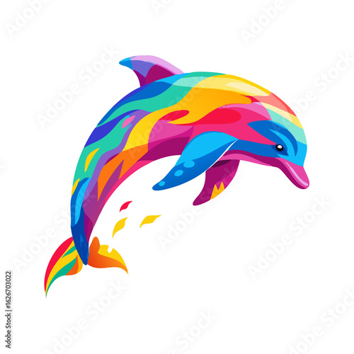 Colorful Dolphin Vector Art – Rainbow Marine Animal Illustration – Vibrant Sea Life Design for Kids, Decor, Stickers, T-Shirts, and Digital Art


