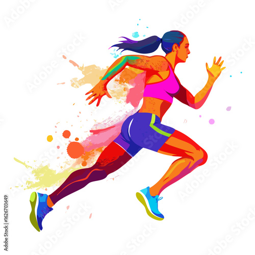 Colorful Female Runner Art – Abstract Running Woman Silhouette – Athletic Fitness Wall Decor – Energetic Sport Illustration – Motivation Artwork

