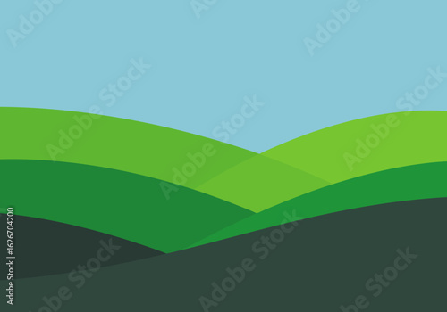Rolling Green Hills Landscape with Blue Sky Illustration