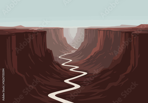 Illustrated Grand Canyon Landscape with Winding River