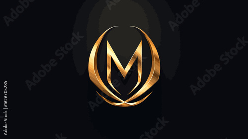 Golden Letter M Logo with Curved Elements on Black Background