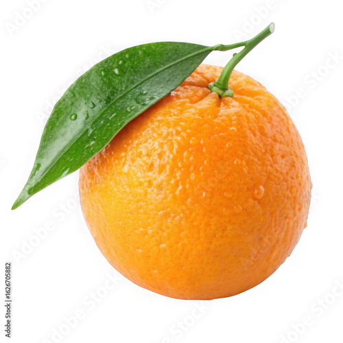 Fresh orange with leaf isolated on transparent background
