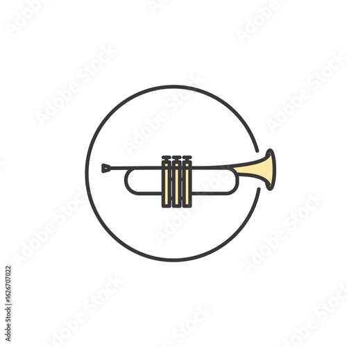 Minimal trumpet icon with flared bell and valve layout, ideal for brass section branding, jazz app visuals, or sound design tools centered on melodic power and bold tone