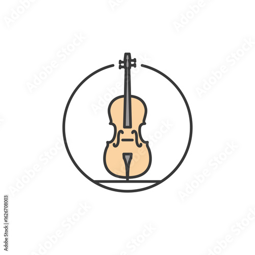 Stylized cello icon featuring f-holes and endpin, ideal for symphony themes, string quartet branding, music education platforms, or orchestral performance promotions