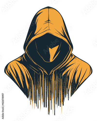 Anonymous Hooded Figure with Digital Code Stream