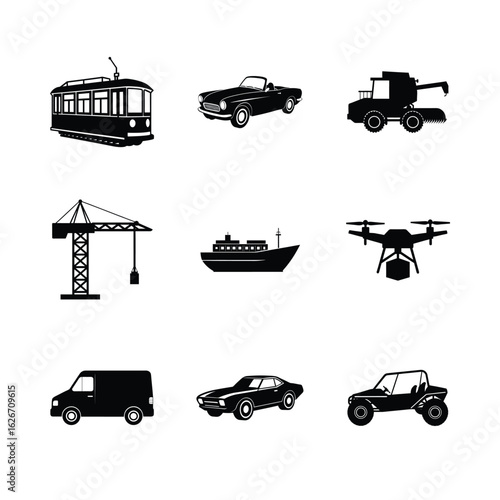 Transportation and Machinery Icon Batch