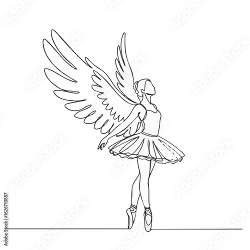 Angelic ballet dancer in graceful pose with wings and tutu  