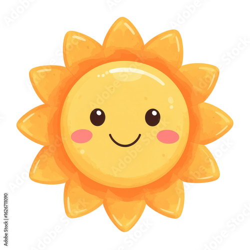 Cute sun with smiley face, perfect for stickers, kids projects, or summer-themed design elements