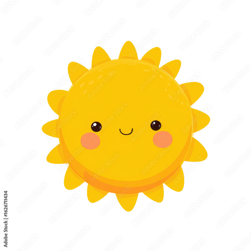 Fototapeta premium Cute sun with smiley face, perfect for stickers, kids projects, or summer-themed design elements