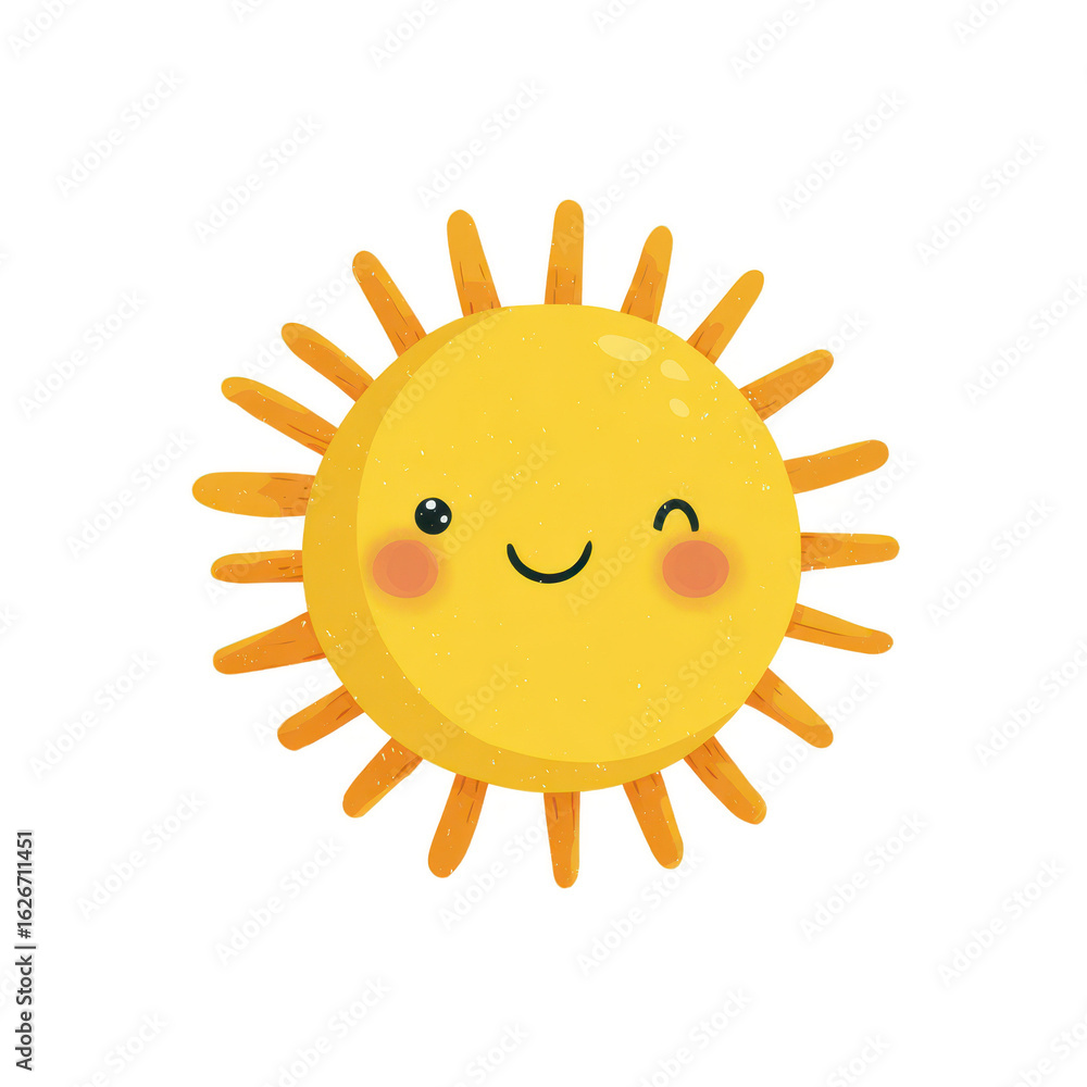 Fototapeta premium Cute sun with smiley face, perfect for stickers, kids projects, or summer-themed design elements