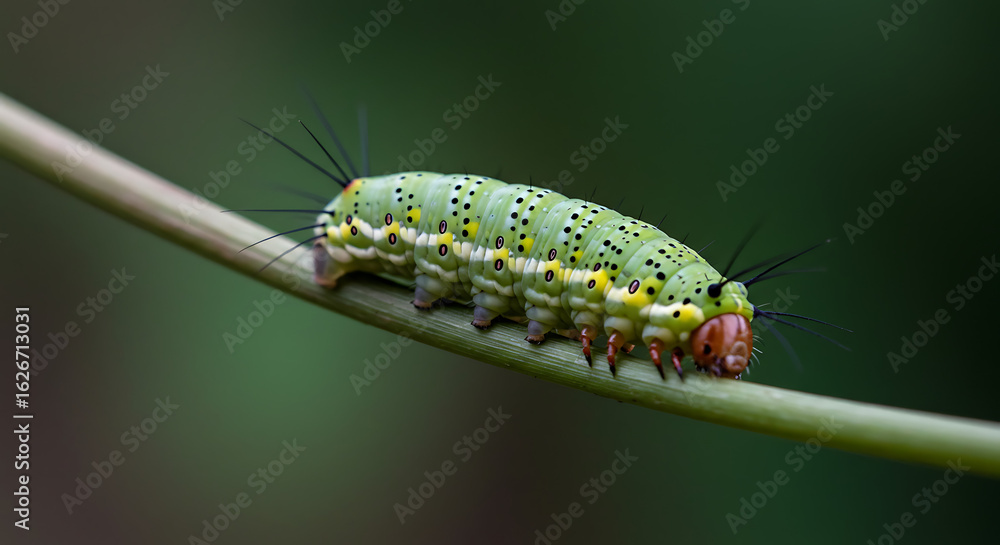 Fototapeta premium Green Caterpillar on Stem