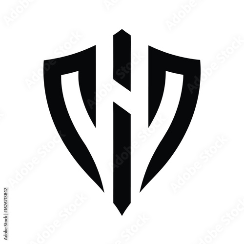 Black Shield Logo with Abstract H Shape on White Background letter Free Download Black Shield Logo with Abstract H Shape on White Background letter - GFXLoad