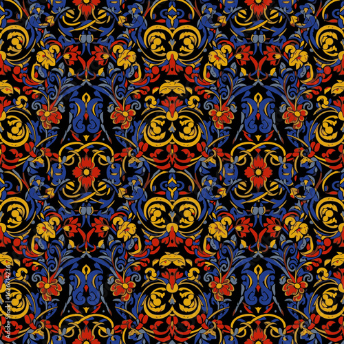 Colorful seamless background with traditional Japanese Karakusa pattern  