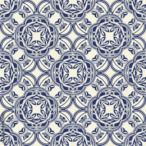 Seamless background with traditional Japanese pattern in Karakusa style  