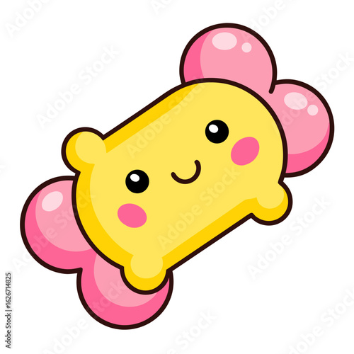 Fotografie Cute kawaii style squeaky bone dog toy in pink and yellow